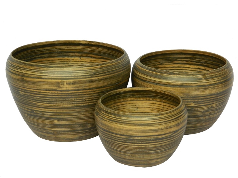 Exquisite Antique Black Bamboo Planters - Sustainable Set of 3